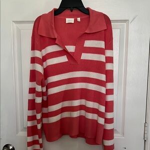 Cyrus  Women's Red and White Striped Sweater